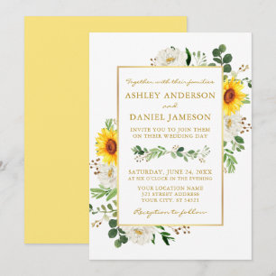 Convites Casamento Dourado Floral Branco