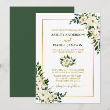 Casamento Dourado Floral Branco Verde e Aquarela E