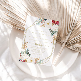 Convites Casamento Dourado Floral Clássico Geométrico Espan
