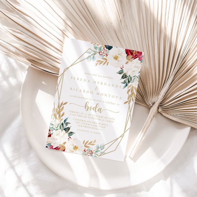 Convites Casamento Dourado Floral Clássico Geométrico Espan (Criador carregado)