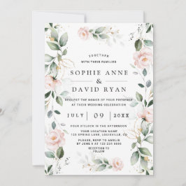 Convites Casamento Dourado Floral Cor de Água Verde Rosa