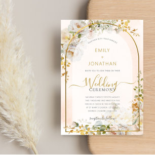 Convites Casamento Dourado Floral de Água Floral Elegante B