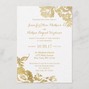Convites Casamento Dourado floral do rosa moderno simples
