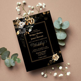 Convites Casamento Dourado Floral Elegante