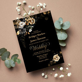 Convites Casamento Dourado Floral Elegante