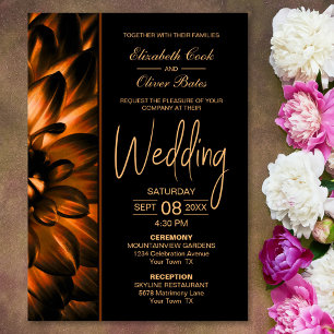 Convites Casamento Dourado Floral Moody Black
