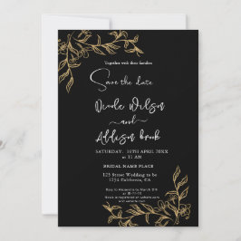 Convites Casamento Dourado Floral Negro