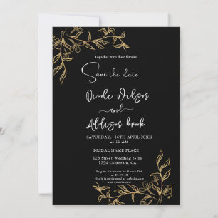 Convites Casamento Dourado Floral Negro