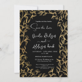 Convites Casamento Dourado Floral Negro