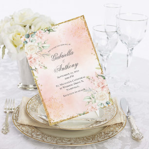Convites Casamento Dourado Floral Rosa