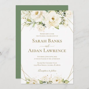 Convites Casamento Dourado Floral Rosa Branca