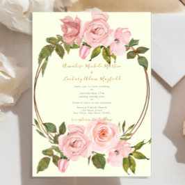 Convites Casamento Dourado Floral Rosa-Rosa-Rosa-Sábio Verd
