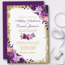 Casamento Dourado Floral Ultra Violeta Roxo