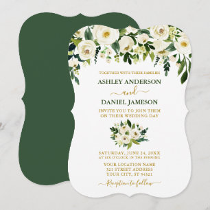 Convites Casamento Dourado Floral Verde Moderno Elegante
