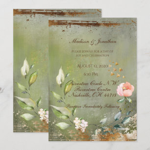 Convites Casamento Dourado Floral Verde Russo