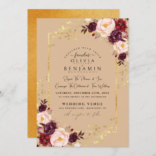 Convites Casamento Dourado Florales Chic Foil Glitter I