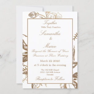 Convites Casamento Dourado Formal Faux Metal Floral Elegant