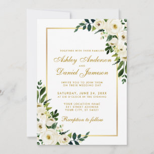 Convites Casamento Dourado G Verde Floral Floral