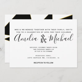 Convites Casamento Dourado Geométrico Branco Moderno