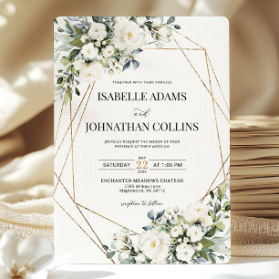 Convites Casamento Dourado Geométrico com Verde Floral Bran