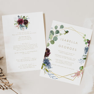 Convites Casamento Dourado Geométrico de Volta e Frente