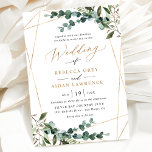 Convites Casamento Dourado Geométrico Rustic Watercolor<br><div class="desc">Esta elegante coleção Dourada de Rustic Greenery apresenta cores aquáticas mistas em botânica verde,  um roteiro de caligrafia moderno emparelhado com uma letra serif clássica em preto e um monograma personalizado no verso. Itens correspondentes disponíveis.</div>