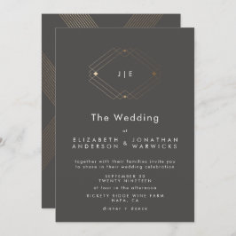 Convites Casamento Dourado Geométrico Simples