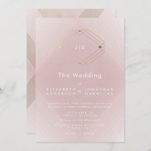 Convites Casamento Dourado Geométrico Simples Rosa