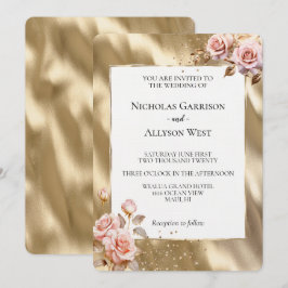 Convites Casamento Dourado Glam Rosa Rosa-Rosa-Champanhe