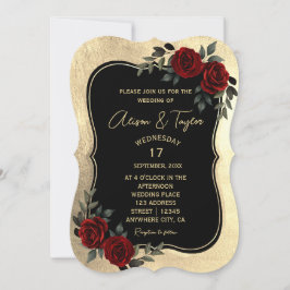 Convites Casamento Dourado Gótico Vermelho Verde Negro