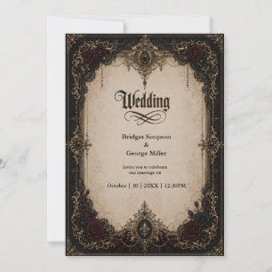 Convites Casamento Dourado Gótico Vitoriano Barroco Medieva