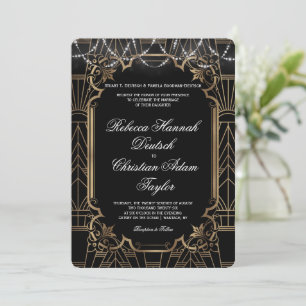 Convites Casamento Dourado Grande Gatsby Preto Art Déco Ano