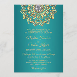 Convites Casamento Dourado Índio de Mandala Azul Azul