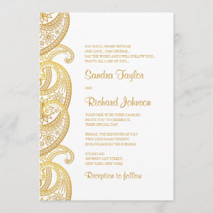 Convites Casamento Dourado índio tradicional Paisley