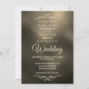 Convites *~* Casamento Dourado Iridescente Simples de Cobre
