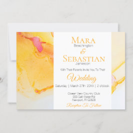 Convites *~* Casamento Dourado Laranja Fuchsia Watercolor