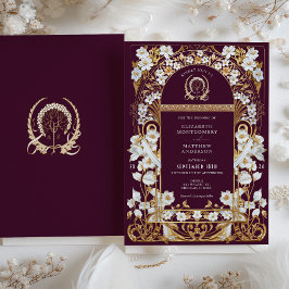 Convites Casamento Dourado Luxuoso e Antiquado Floral