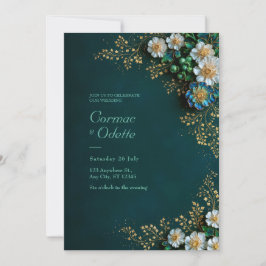 Convites Casamento Dourado Marfim Esmeralda