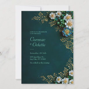 Convites Casamento Dourado Marfim Esmeralda