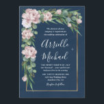 Convites Casamento Dourado marinho Azul e Pink Dusty Rosa G<br><div class="desc">Apresenta um spray de dólar prateado e um eucalipto semeado sobre um fundo azul de lavagem a cores com marinho com borda dourada. Design também apresenta elegantes elementos florais de rosas e peões em rosa poeirento ou rosa-pincel para um aspecto único.</div>