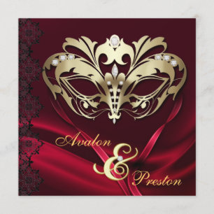 Convites Casamento Dourado Mascarada Vermelho com Judeus