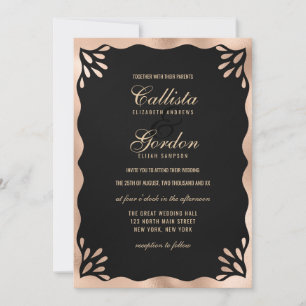 Convites Casamento Dourado Metálico Elegante de Borda Onda