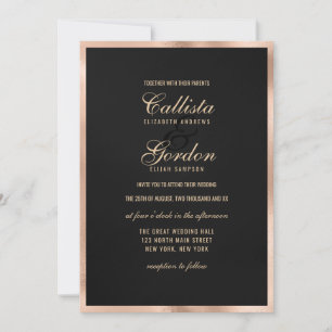 Convites Casamento Dourado Metálico Elegante Moderno Negro