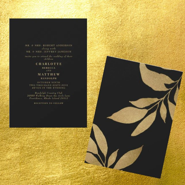 Convites Casamento Dourado Metálico Glam Black (Criador carregado)