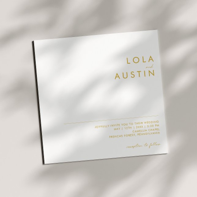 Convites Casamento Dourado Mínimo Moderno de Font Square (Criador carregado)