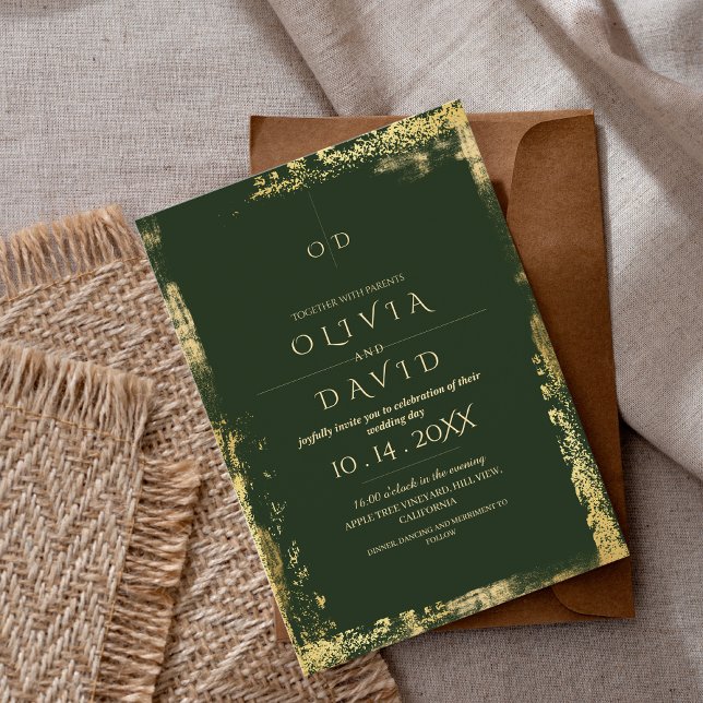 Convites Casamento Dourado Moderno Emerald Green (Criador carregado)