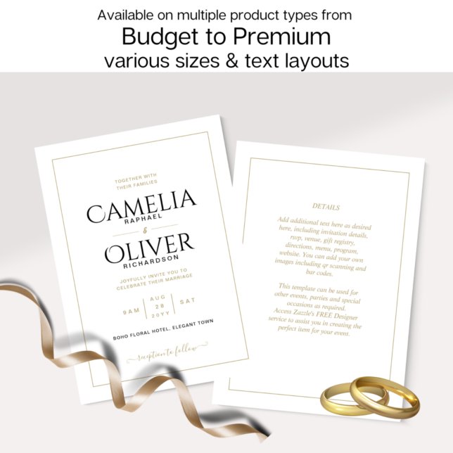 Convites Casamento Dourado MONOCHROME Clássico Elegante Inv (Criador carregado)