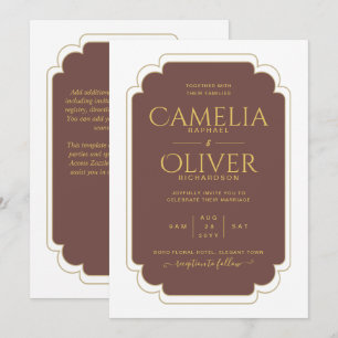 Convites Casamento Dourado MONOCHROME de Maroon Escuro Mais