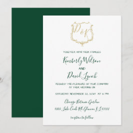 Convites Casamento Dourado Monograma e Floresta Verde