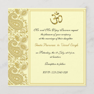 Convites Casamento Dourado paisley Hindu